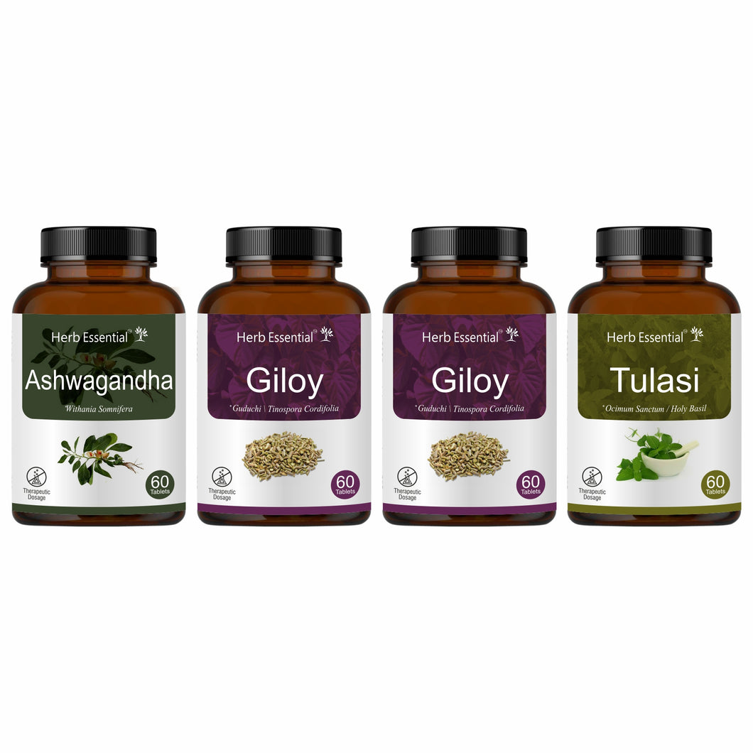 Ayurvedic Immunity Kit, Ashwagandha, Giloy, Tulsi (Pack of 4)