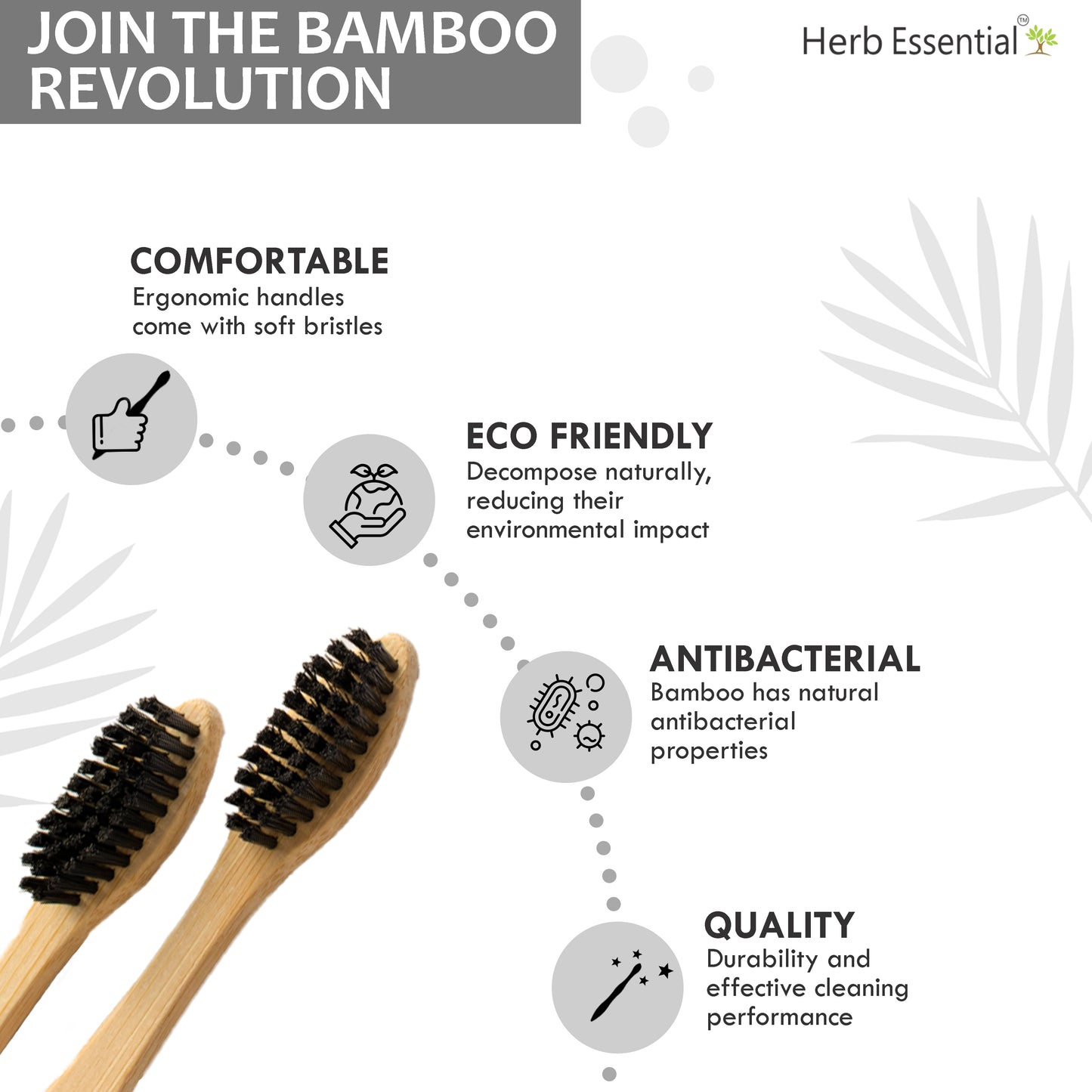 Herb Essential Bamboo Toothbrush, Pack of 4