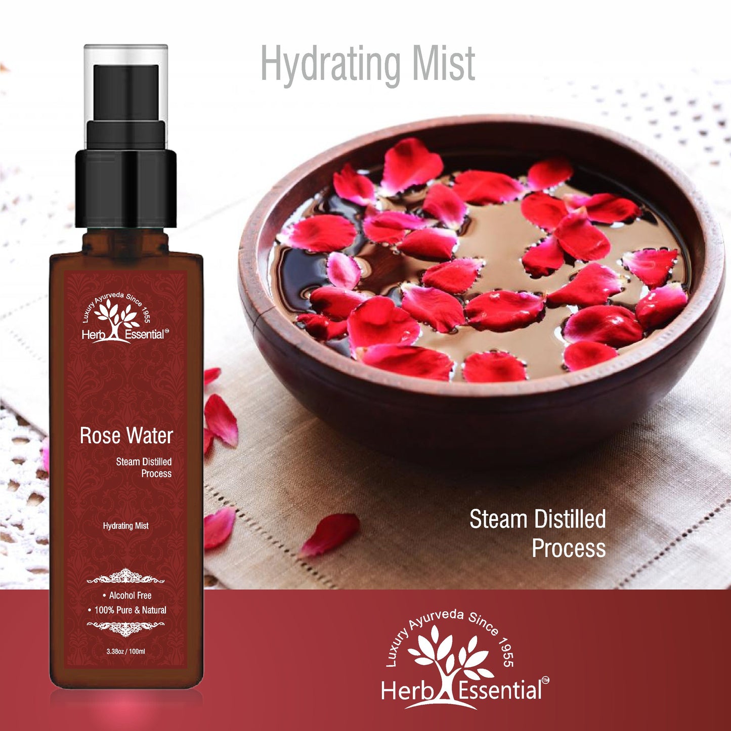 Hydrating Mist (Pure Rose Water) Steam Distilled, 100 ml